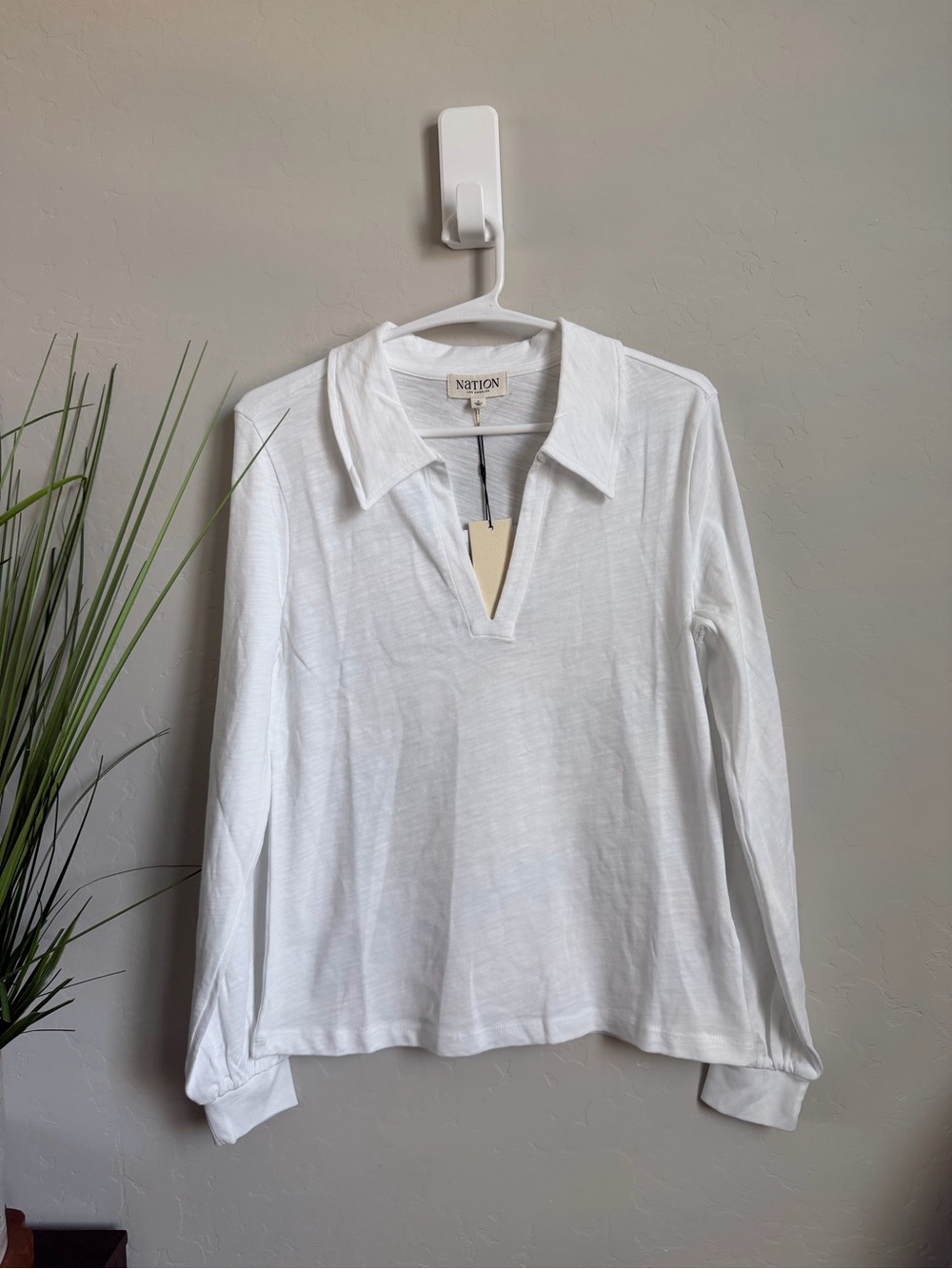Nation LTD Kimberley Polo Tee Optic White 100% Peruvian Cotton NWT
